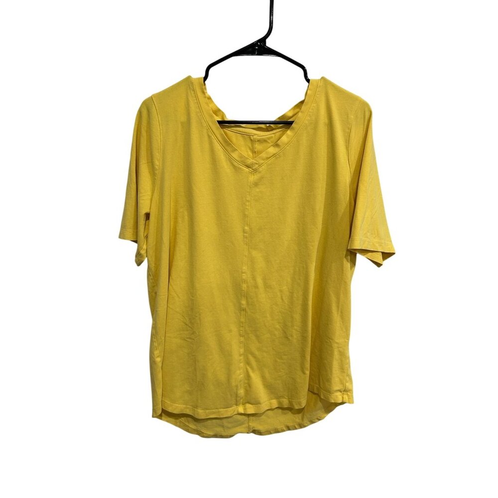 Denim & Co. Essentials V-Neck Short Sleeve T-Shirt Yellow Sz Large Petite Casual